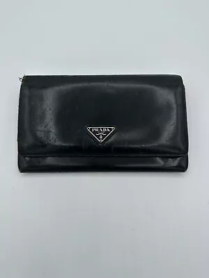 PRADA Vintage Soft Leather Black Snap Long Wallet • $150