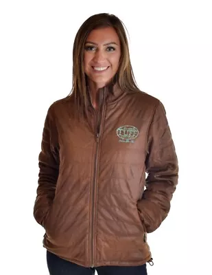 Cowgirl Tuff Western Jacket Womens Faux Leather Logo Brown 100700 • $149.94