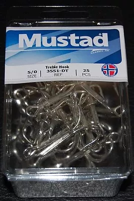 25 Pack Mustad 3551-DT Size 5/0 Duratin Saltwater Treble Hooks 3551DT-50 • $13.79