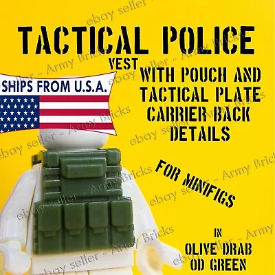 Police SWAT Vest W/ Pouch & Plate Carrier Back•CUSTOM Brick Weapons For Minifigs • $3.37