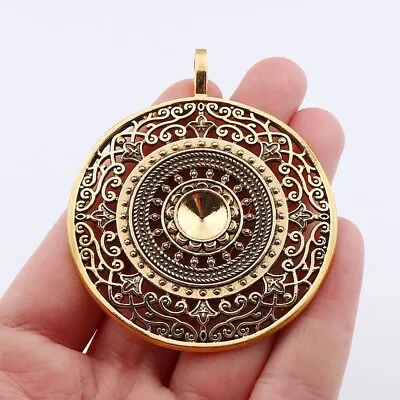 5 Pcs Antique Gold Round Mandala Flower Charm Pendants For Necklace Making • $7.79