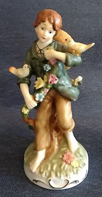 Vintage ~ Alfretto By Maruri ~ FIGURINE ~ BOY With BIRDS And FLOWERS ~ 5¾  High • $20