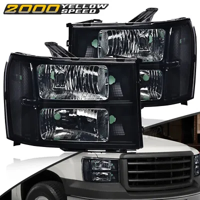 Fit For 2007-2013 GMC Sierra 1500 2007-2014 2500HD 3500HD Black Headlights Lamps • $73.60