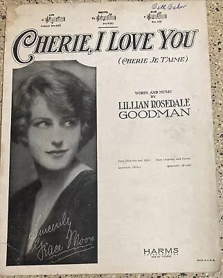 Vintage Sheet Music 1926 Cherie I Love You Lillian Rosedale Goodman  • $7.99