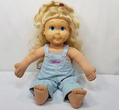 Playskool Kid Sister Doll Blonde Hair Blue Eyes Overalls AS IS Vintage 1986 Baby • $25.49