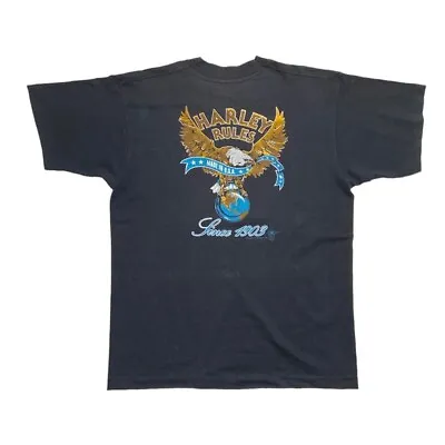 Vintage Harley Davidson Harley Rules Made In USA T Shirt Follow The Rules 80s T • $125