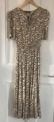 Marks And Spencer Holly Willoughby Animal Print Midi Tea Dress Size 8 Ochre Bnwt • £25