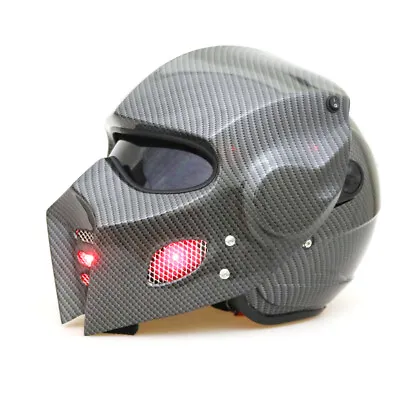 DOT ECE Red LED Light Carbon Robot Sky Trooper Motorcycle Custom Helmet • $301.81