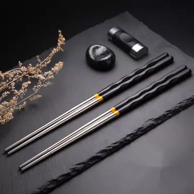 Reusable Non-slip Chopsticks Metal Chinese Stainless Steel Chop Sticks 1 Pair  • $2.09