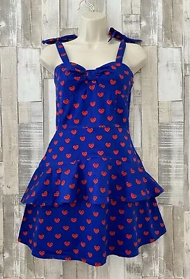 Max C London Quirky Blue Heart Print Fit & Flare Dress Size 8 • £5.90