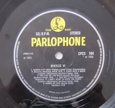 Beatles : UK Export  -  ''BEATLES VI ''  1966 LP : CPCS 104 Stamped KT. EX RARE. • $595