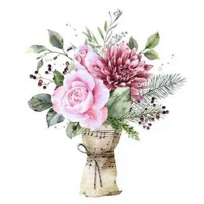 4 X Paper Napkin/3Ply/33cm/Decoupage/Flowers/Leave/Music/Flower Bouquet In Pinks • £1.35