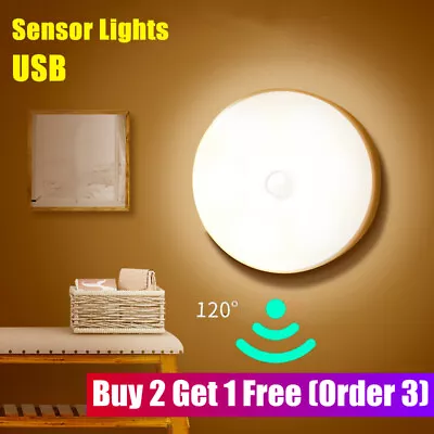 USB LED PIR Motion Sensor Night Light Cabinet Closet Wall Lamp For Home Bedroom • £4.29