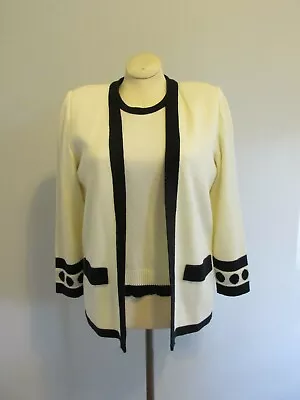 MITA Vintage Knit Twin Set Cream Black Sz 12 Open Cardigan Sleeveless Shell EUC • $49.95