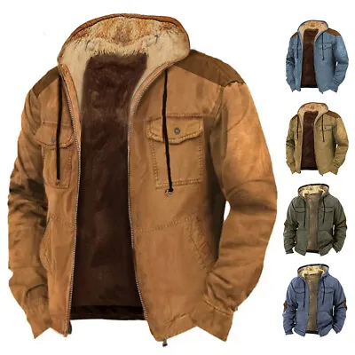 Men Thick Jacket Winter Warm Fleece Hooded Coat Zipper Pockets Casual Comfort • $9.42