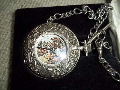 Sterling Silver Hunter Pocket Watch - 17-Jewel Swiss Mechanical -  Franklin Mint • £475