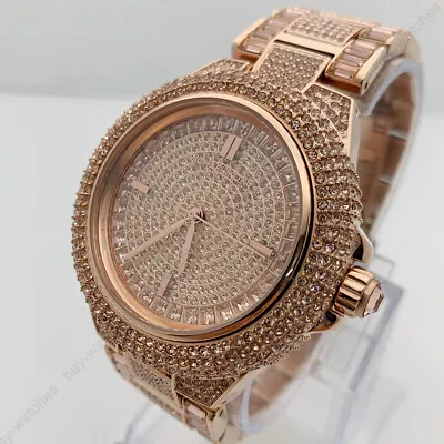 Michael Kors MK5862 Camille Glitz Rose Gold Pave Crystal Fashion Women's Watch • $131