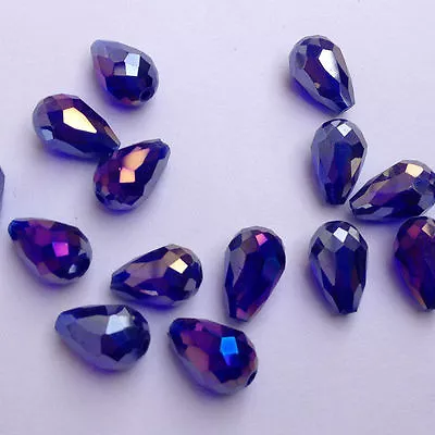 £2.39 • Buy NEW Hot Sale！8x12mm Teardrop Glass Faceted Loose Crystal Spacer Beads 33 Colors