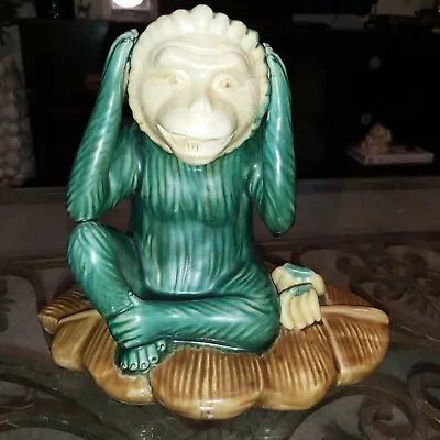 Vintage Majolica Ceramic Hand Painted Hear No Evil Monkey Statue Asian Accents  • $29.95