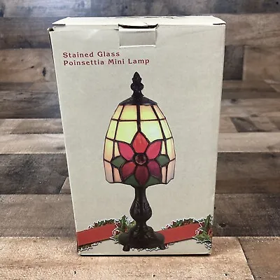 Cracker Barrel Mini Lamp Stained Glass Tiffany Style Poinsetta Flower 11.5” • $59.79