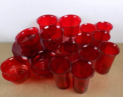 23pc Salviati Venetian Murano Ruby Red Glass Tumblers Bowls Plates Goblets • $595