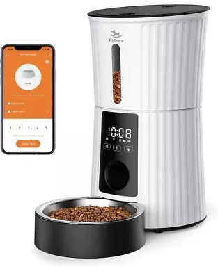 PETORY Automatic Pet Feeder White Wi-Fi 4L 10 Meals/Day Dog Cat Voice Recorder • $39.99