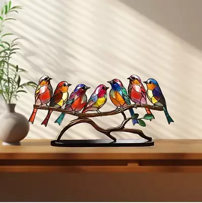 Colorful Birds Figurine Standing On Pine Tree Branch Statue Vintage Style Decor • $21.59