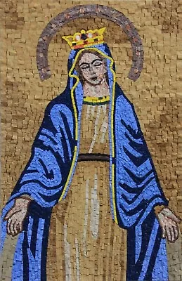 Marble Mosaic The Virgin Mary Religious Wall Art • $414