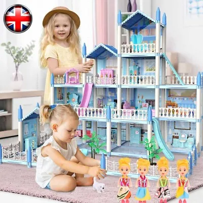 Doll Houses For GirlsDream Doll House Toy4-Story 14 Rooms Playhouse+ 3/4 Dolls • £19.98