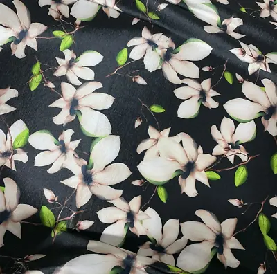 2 Yards - Black & White Magnolia Floral - Stretch Polyester Taffeta Fabric • $27.99