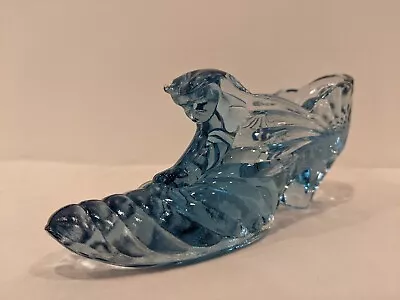 $24.99 • Buy Fenton Cat Head Figurine Slipper Shoe Art Glass Blue Drape Vtg *Star Etch*