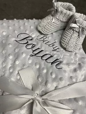 £15.99 • Buy Personalised Baby Blanket Embroidered Soft Bubble Boy Girl Gift Set Newborn