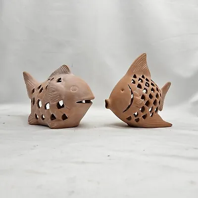 Set Of 2 Terra Cotta Fish Patio Lantern Tealight • $15