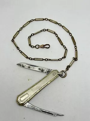 Vintage VOOS US WHD Folding Pocket Knife & Pipe Cleaner With Bar Link Chain • $39.89