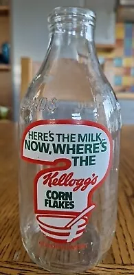 Vintage Coop  WHERE'S THE KELLOGG'S Advertising Glass Milk Bottle 1PT FREE P&P  • £10