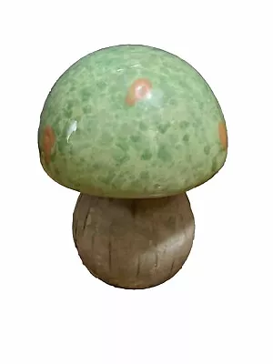 VTG MCM Handmade Ceramic Mushroom  Sponged Green Glaze On Top 6 X 2” NO STOPPER • $22.53