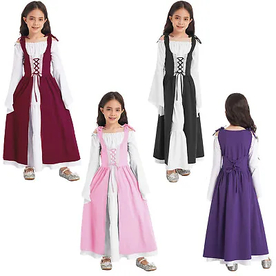 Girls Medieval Renaissance Retro Dress Halloween Party Costume Princess Gown • $16.36