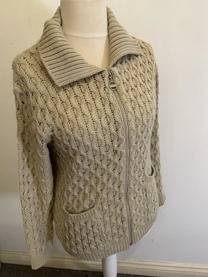 £6.99 • Buy Lizzi Clarke Cardigan Women’s Size S/M Cable Knit Beige  Full Zip Pockets