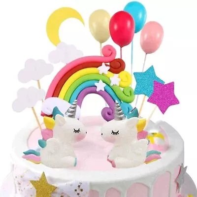 Unicorn Cake Topper Rainbow Unicorn Happy Birthday Cake Decoration • £5.89