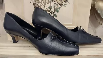 £3 • Buy Van Dal Dark Navy Blue Leather Slip On Court Shoes Size 7.5 With Bow Detail