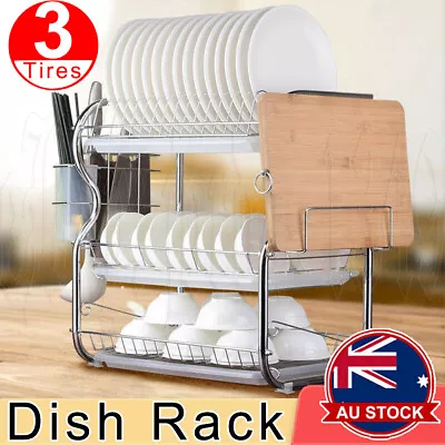 3 Tier Dish Rack Cutlery Drying Drainer Plate Cup Steel Kitchen Storage Holder • $26.55