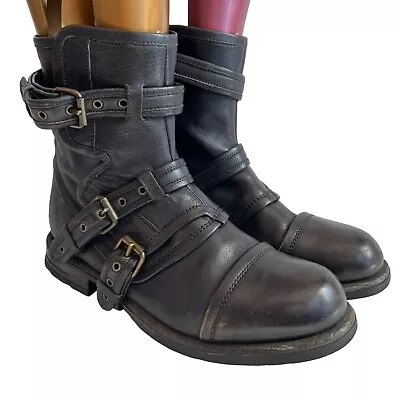 UGG Moto Boots Collection Elisabeta Size 11 Black Blue Leather 3 Straps Biker • $174.99