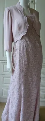Coterie Lace Powder Pink Rose Long Evening Dress And Matching Bolero Uk 16 • £30
