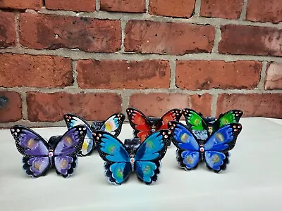 £10 • Buy Set Of Six Bright Paper Mache Painted Butterfly Napkin Holders / Rings