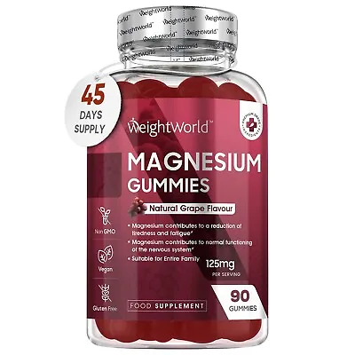 Magnesium 90 Gummies 125mg Supplement For Nervous System Muscle & Stress Relief • £17.49
