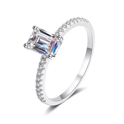 1ct Emerald/Radiant Cut Simulated Moissanite Wedding Ring Women 925 Silver Gift • $49.40