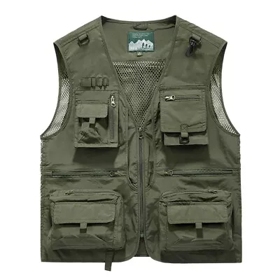 Men Tactical Vest Coat Photographer Waistcoat Mesh Multi Pockets Fishing Jacket • $21.89