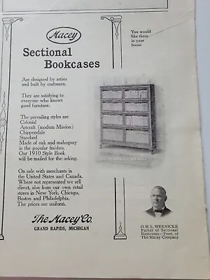 1910 Macey Co  Sectional Bookcase Grand Rapids Michigan Furniture Vintage Ad • $9.99