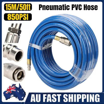 15m 50FT Air Compressor Hose 1/4  Inch PVC Pneumatic Pipe Fittings 850PSI 15mm • $45.98