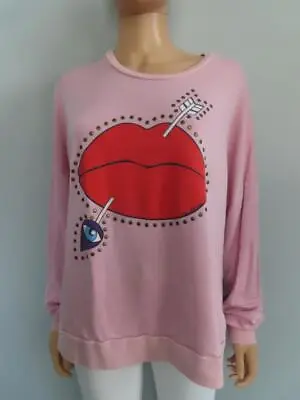 $56 • Buy Lauren Moshi Pink Lips/Arrow Studded Pullover Sweatshirt Size L